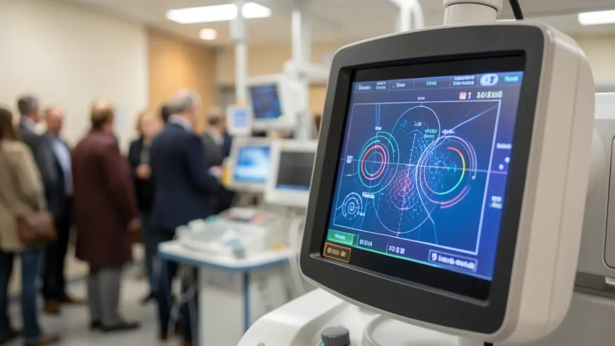 Close-up of a medical scanner interface displaying abstract data.