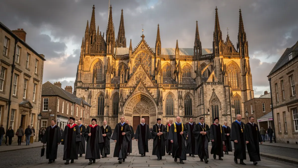 Graduation procession approaching York Minster