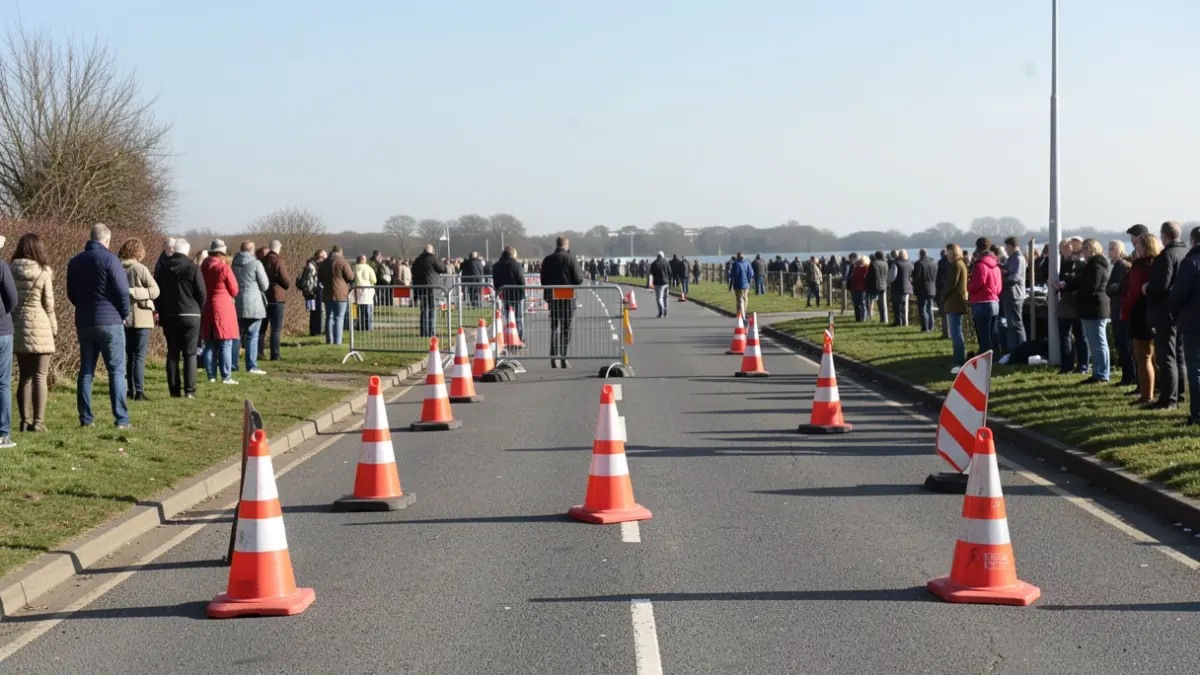 Generic image of temporary traffic cones and barriers on a road in Cleethorpes.