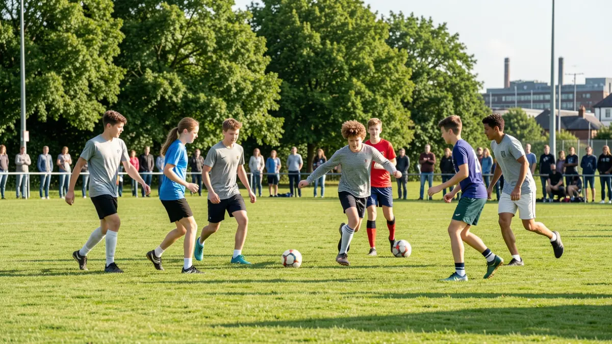 Teenagers participating in a community football tournament in North East Lincolnshire.