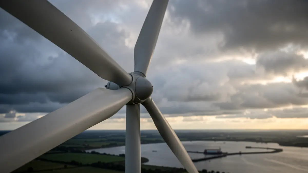 Generic image of a wind turbine blade against a moody sky over the Humber Estuary.