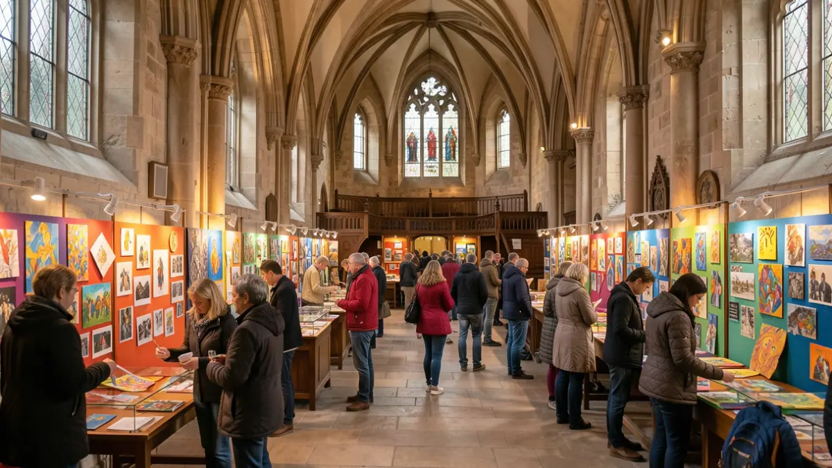Interior of Grimsby Minster during a community event for the UK Town of Culture 2028 bid.