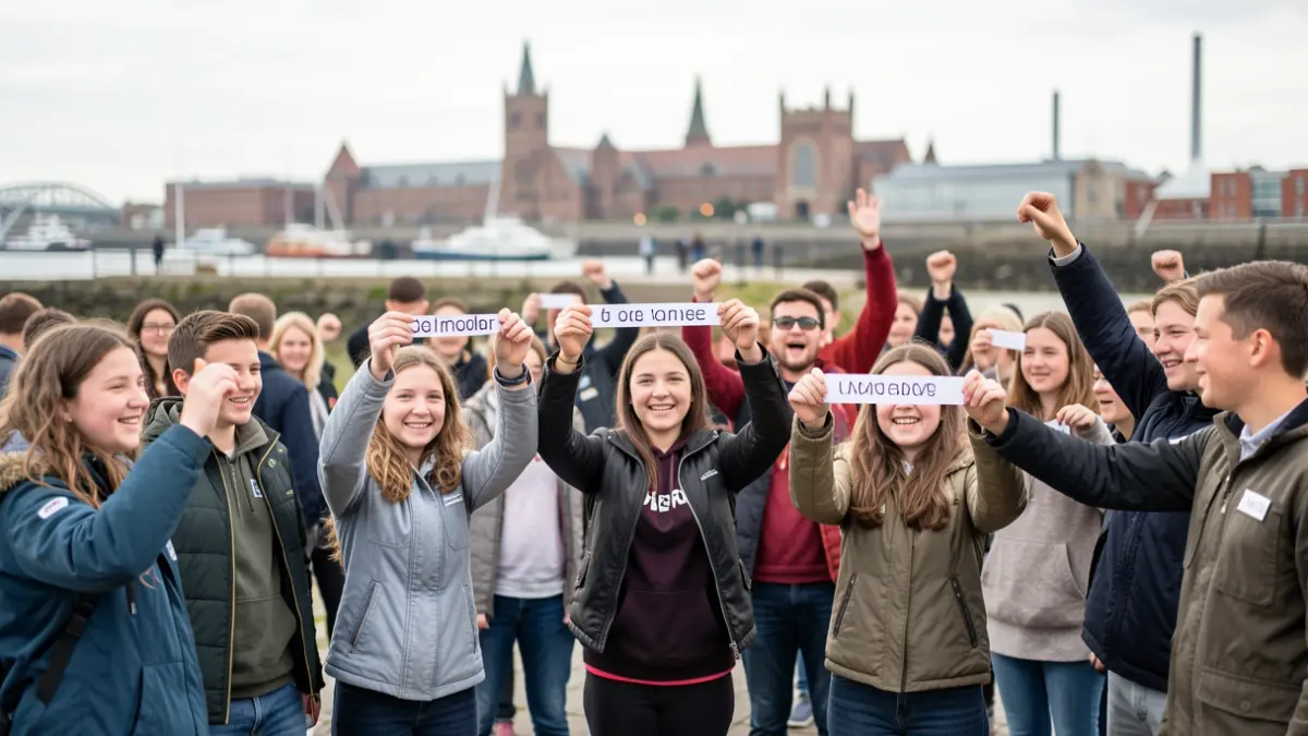 Young people from Horizon Youth Zone in Grimsby reading lines of a poem to support the town's bid for UK City of Culture 2028.