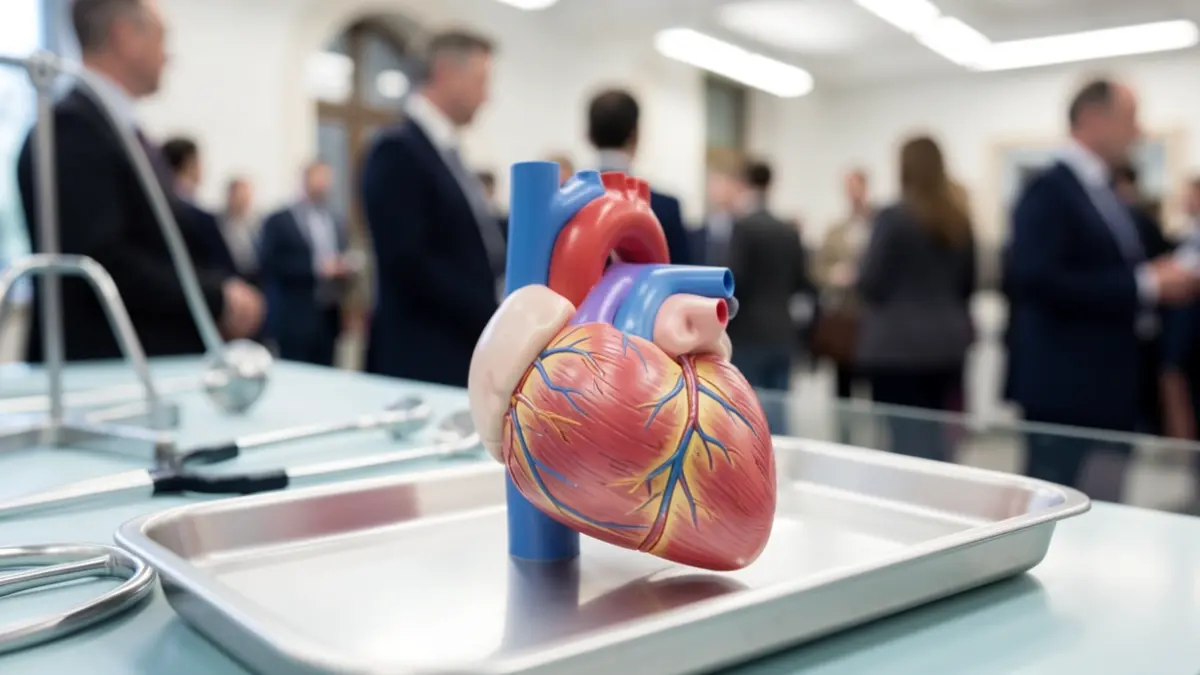 Generic image of a heart valve model on a sterile medical tray.