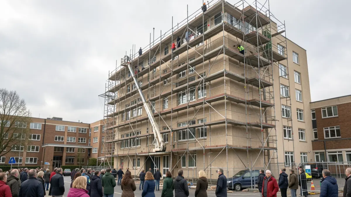 Hull Royal Infirmary Tower Block undergoing exterior cladding survey works.