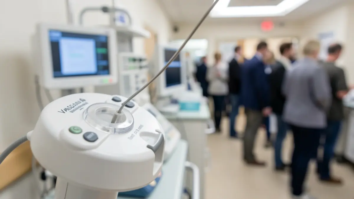 Close-up of a Vagus Nerve Stimulator implant device with a thin wire.