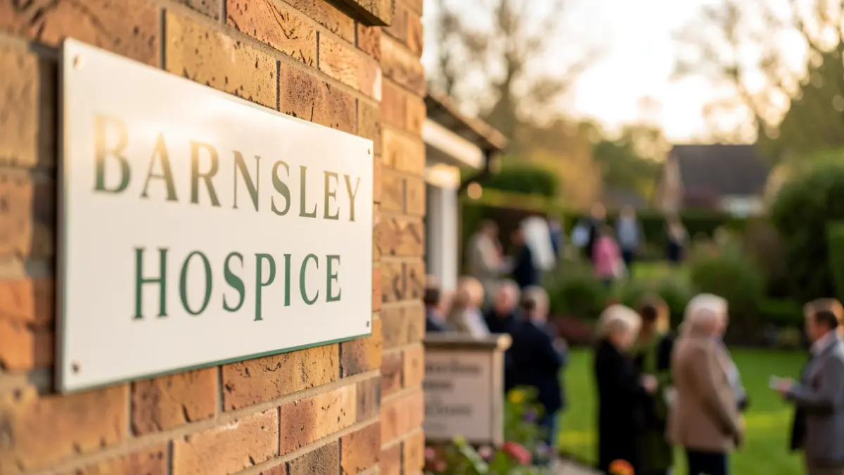 Generic image of a hospice building with a sign. Never use proper names. Never claim it shows the real thing.