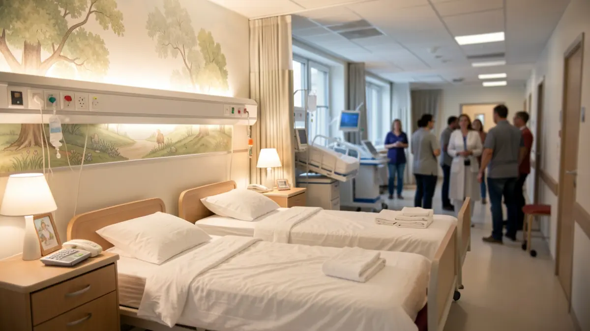 A refurbished family room in a neonatal unit, designed for comfort and privacy.