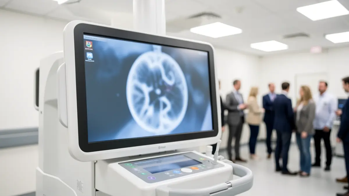 Close-up of a new medical scanner in a hospital procedure room.