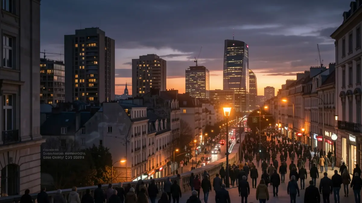 Conceptual image of a city at dusk, representing urban futures, challenges, and resilience.
