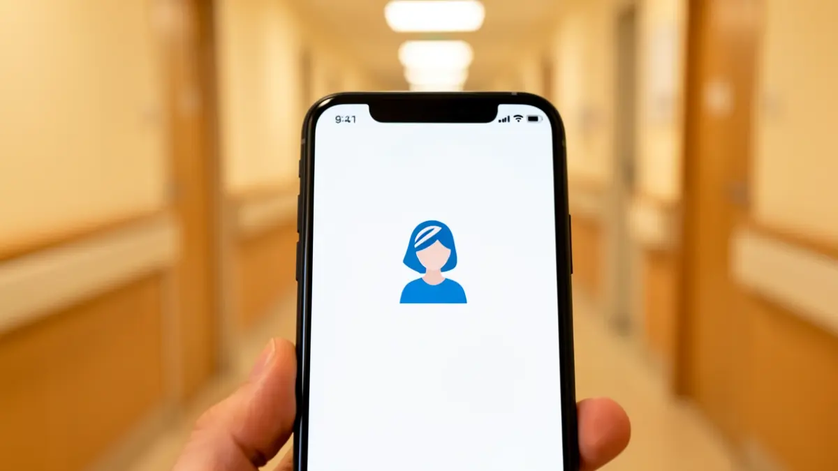 Generic image of a smartphone screen showing a secure messaging interface with a midwife icon.