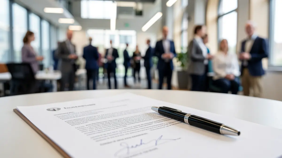 Generic image of a contract document with a pen, representing business agreements and opportunities.