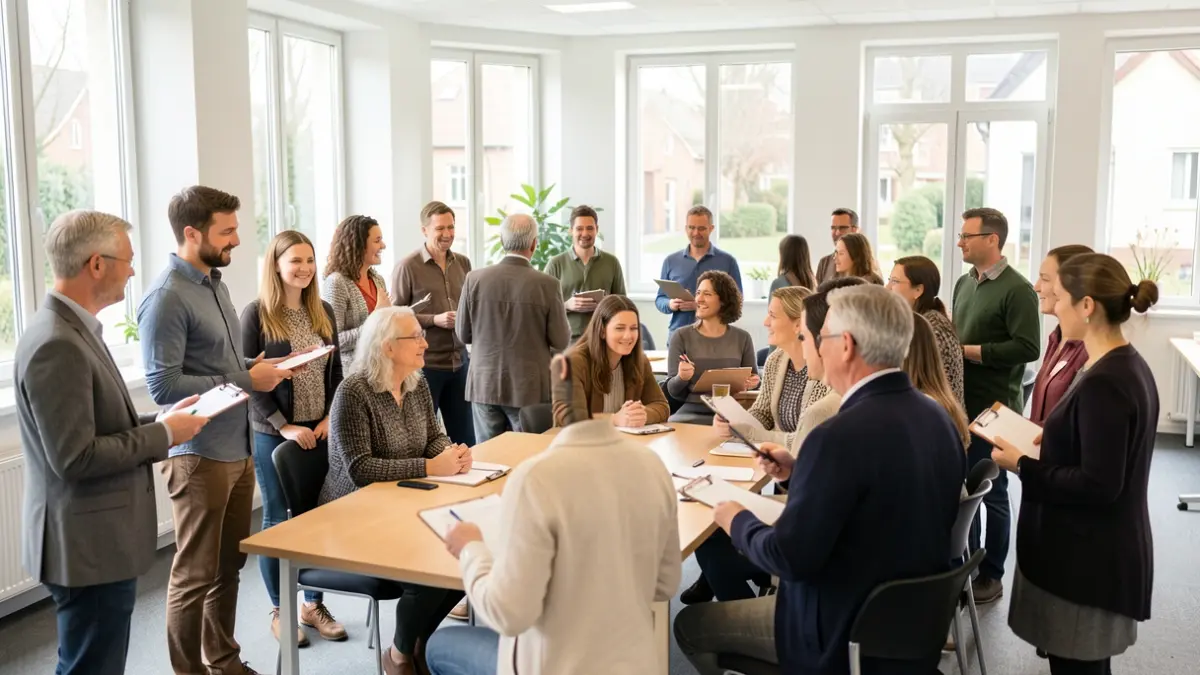 Generic image of a community meeting room with diverse people discussing plans.