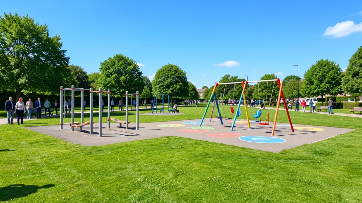 Generic image of a park with exercise equipment and play facilities.