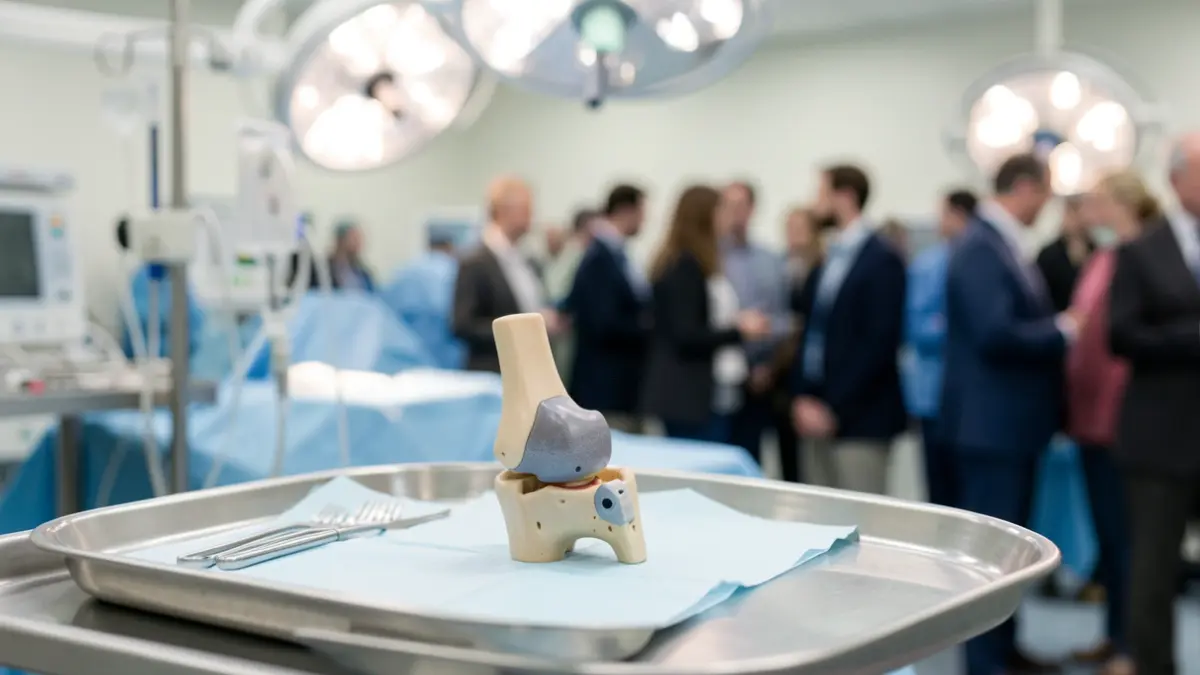 Generic image of a knee joint replacement implant on a surgical tray.