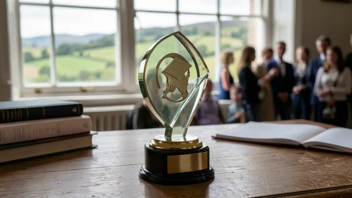 Generic image of an academic award on a desk.