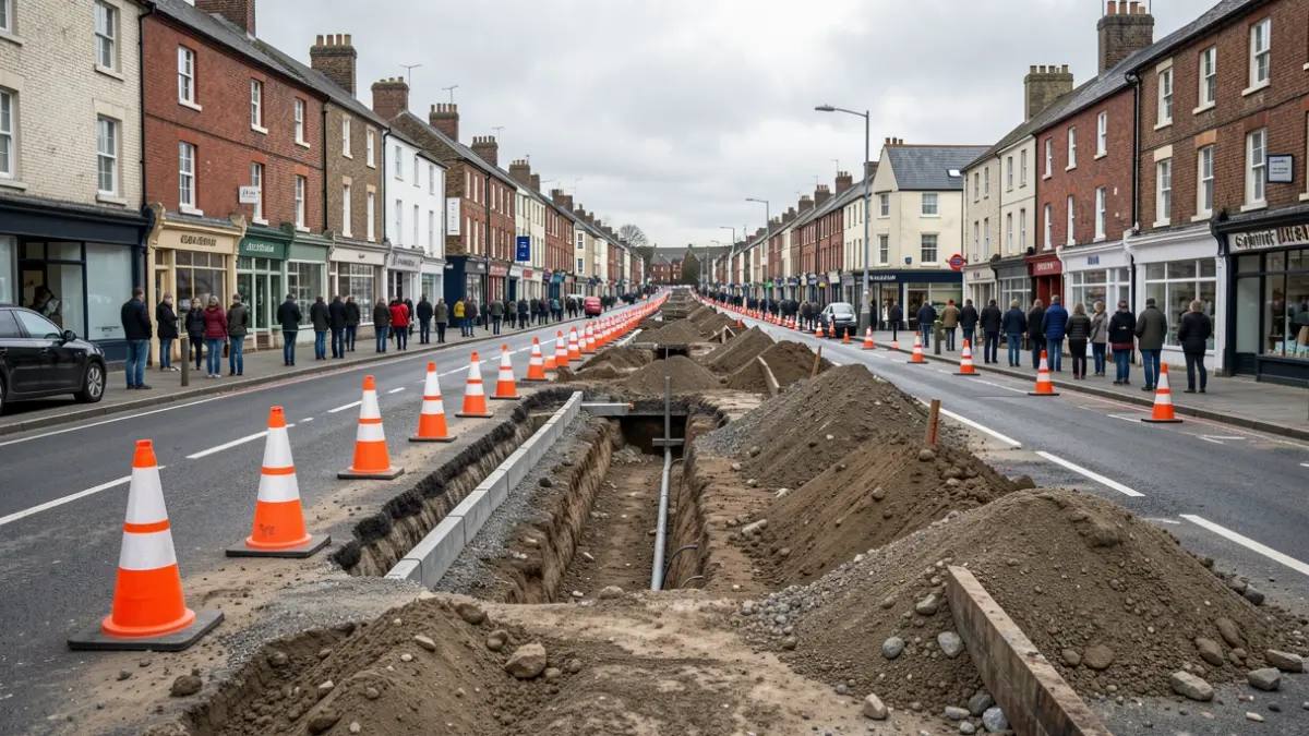 Roadworks on Yarborough Road in Northern Lincolnshire.